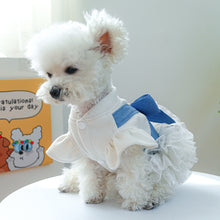 Load image into Gallery viewer, Denim Bow Puff Sleeve Harness Dog Dress