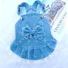 Load image into Gallery viewer, Jacquard Dungaree Lace Bow Dog Dress