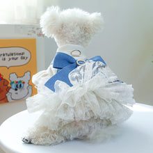 Load image into Gallery viewer, Denim Bow Puff Sleeve Harness Dog Dress