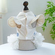 Load image into Gallery viewer, Denim Bow Puff Sleeve Harness Dog Dress