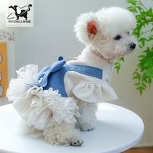 Load image into Gallery viewer, Denim Bow Puff Sleeve Harness Dog Dress