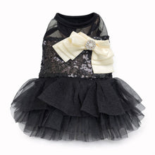 Load image into Gallery viewer, Black Sequin Cream Bow Tutu Dog Dress
