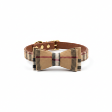Load image into Gallery viewer, Camel Tartan Bow Dog Collar - White Background