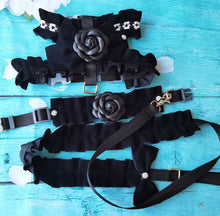Load image into Gallery viewer, Black Ruffle Rose Dog Collar
