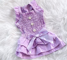 Load image into Gallery viewer, Smocked Rose Button Bow Dog Dress