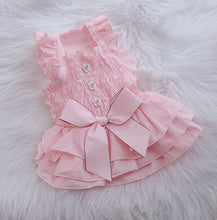 Load image into Gallery viewer, Smocked Rose Button Bow Dog Dress