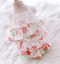 Load image into Gallery viewer, Strawberry Print Tiered Ruffle Dog Dress