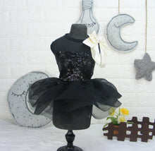 Load image into Gallery viewer, Black Sequin Cream Bow Tutu Dog Dress