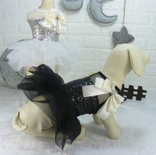 Load image into Gallery viewer, Black Sequin Cream Bow Tutu Dog Dress