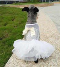 Load image into Gallery viewer, Black Sequin Cream Bow Tutu Dog Dress