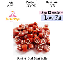Load image into Gallery viewer, Natural Dog Treats - Duck &amp; Cod Mini Rolls 50g
