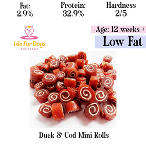 Natural Dog Treats - Duck & Cod Mini Rolls 50g