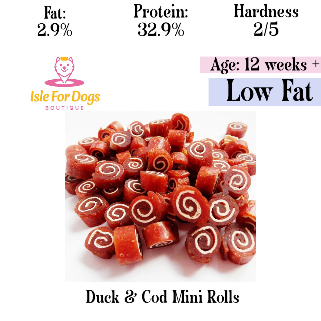 Natural Dog Treats - Duck & Cod Mini Rolls 50g