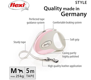 Flexi Style Tape Rose Medium 5m Retractable Dog Leash