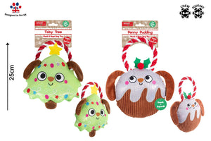 Christmas Squeaky Plush & Rope Dog Toy