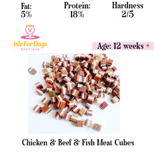 Load image into Gallery viewer, Natural Dog Treats - Chicken &amp; Beef &amp; Fish Cubes 50g
