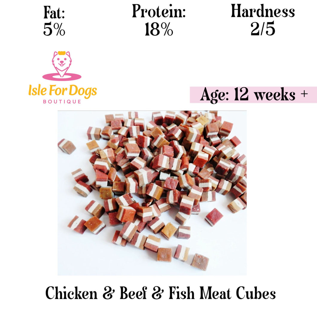 Natural Dog Treats - Chicken & Beef & Fish Cubes 50g