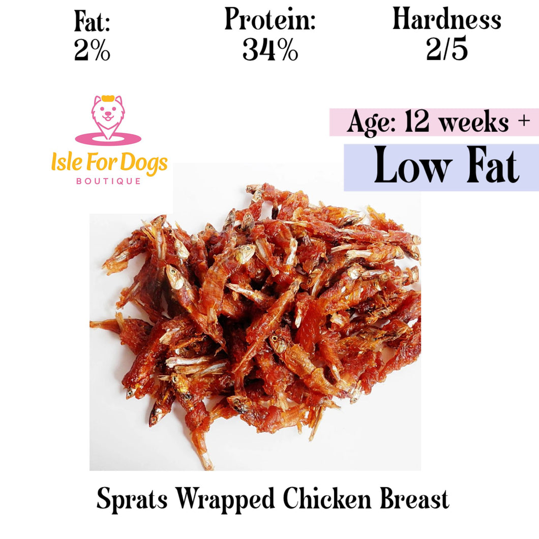 Natural Dog Treats - Sprats Wrapped Chicken Breast 50g