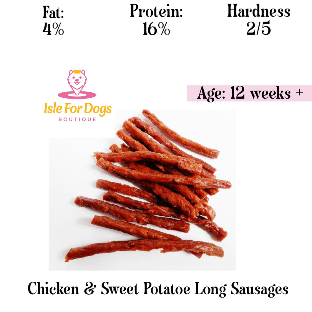 Natural Dog Treats - Chicken & Sweet Potato Long Sausages 5PK