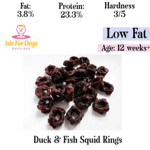 Load image into Gallery viewer, Natural Dog Treats - Duck &amp; Fish Squid Rings 100g
