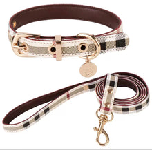 Load image into Gallery viewer, White Tartan Dog Collar &amp; Lead Set
