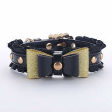 Load image into Gallery viewer, Black Gold Glitter Bow Dog Collar White Background
