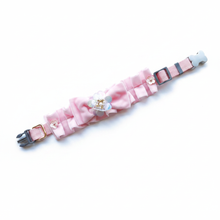 Load image into Gallery viewer, Pink Ruffle Crystal Heart Dog Collar - White Background
