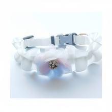 Load image into Gallery viewer, White Ruffle Pastel Flower Dog Collar - White Background
