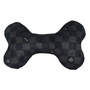 NEW Black Checker Chewy Vuiton Bone Dog Toy