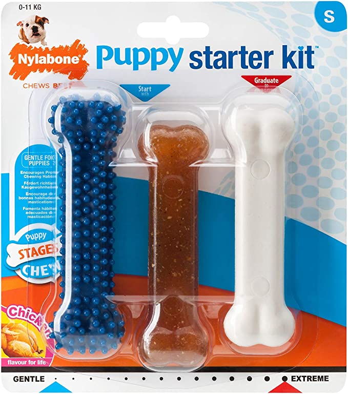 Nylabone Puppy Starter Kit, Pack of 3 Dental Dog Chew Bones,