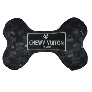 NEW Black Checker Chewy Vuiton Bone Dog Toy