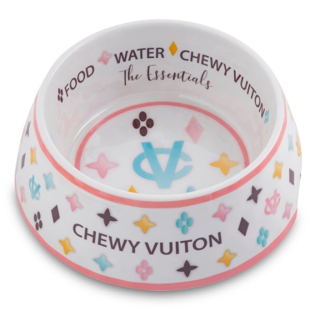 NEW White Chewy Vuiton Dog Bowl