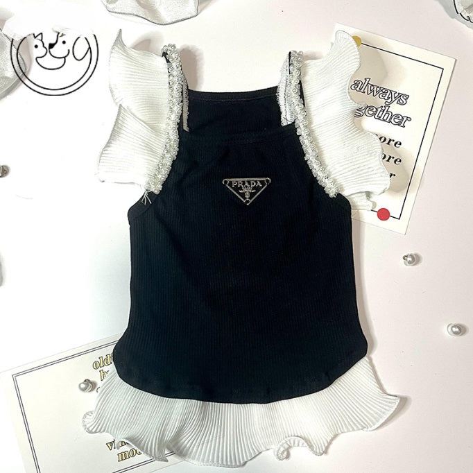 NEW  black  with white  pearls dog top