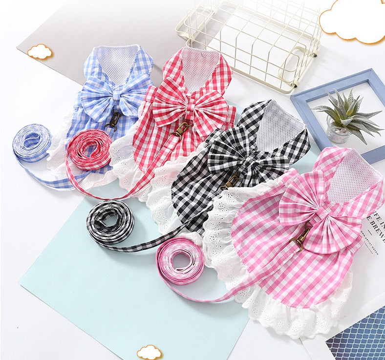 Gingham dog dress set